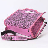 American Darling Hand-Tooled Floral Carved Leather Handbag Pink