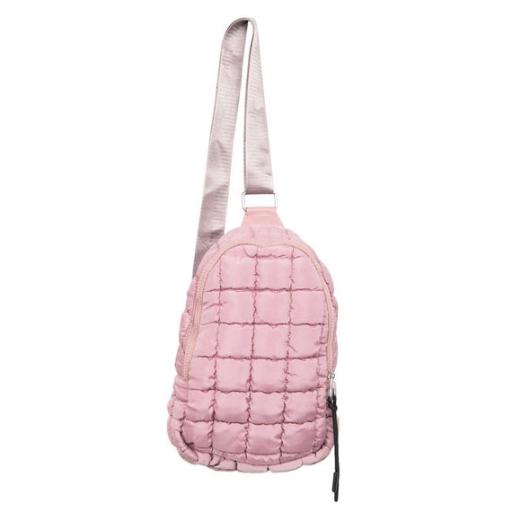 Mauve Boho Lightweight Quilted Puffy Puffer Sling Bag