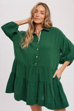 Tiered Ruffle Shirt Dress - Forest Green