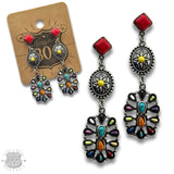 Western Southwestern Stone Flower Concho Post Triple Drop Earring