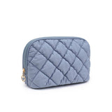 Cloud Kiss Quilted Puffer Nylon Cosmetic Dome Pouch in Dusty Blue