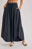 Bohemian Side Slit Rounded Hem Wide Leg Pants