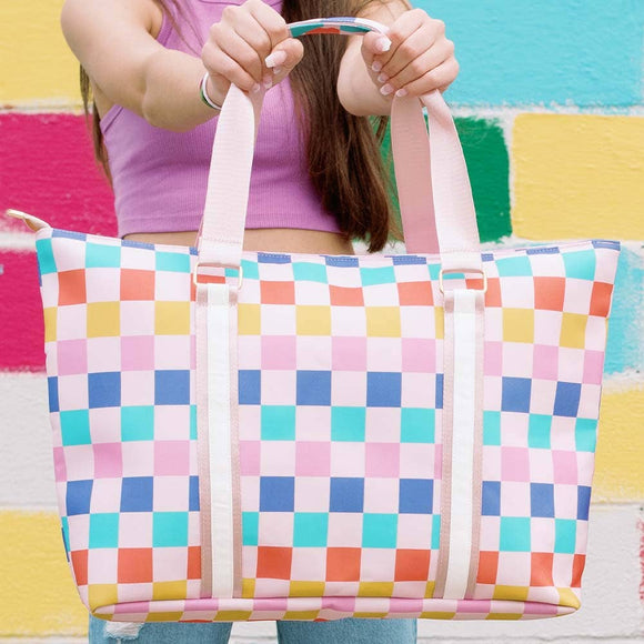 Multicolored Checkered Pattern Travel Tote Bag