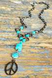 Chandler Peace Sign Beaded Necklace | Turquoise & Bronze | Dylan Designs