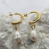 Dangle Baroque Freshwater Pearl Charm Hoop Earrings