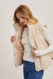 Button Down Quilted Puffer Vest with Pockets Creamy Beige