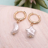 Mismatched Moon & Star Pearl Drop Gold Hoop Earrings