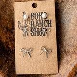 Coquette Bow Pearl Stud 3 piece Earring Set Silvertone