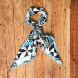 Turquoise Concho Longhorn Print Silky Wild Rag | Black/Ivory/Turquoise