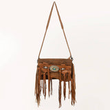 Rustic Western Fringe Crossbody Bag Braided Leather Conchos Turquoise Accent