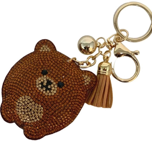 Bling Crystal Brown Bear Tassel Keychain Keyring Bag Purse Charm