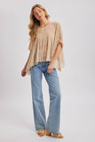 Sheer Asymmetric Textured Cape Top - Beige