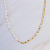 Freshwater Pearl & Chain Necklace – Gold