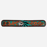 American Darling Turquoise Skull Tooled Leather Cuff Bracelet