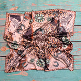 Longhorn & Leopard Wild Rag Scarf | Khaki & Turquoise | 36x36