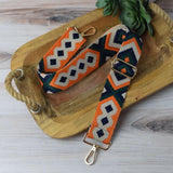 Orange Navy Green Geometric Woven Adjustable Crossbody Bag Purse Guitar Strap