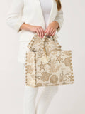 Coastal Jacquard Tote | Beige | Ocean Motif