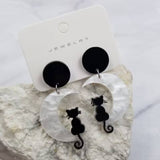 Black Cat on Moon Acrylic Dangle Earrings