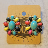 Western Southwestern Multicolor Stone Flower Post Earring