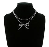 Navajo Style Pearl Bow Coquette Layered Necklace Copper