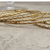 Gold with Gold Glitter Dashes Thin Metal Bangles Metallics Stack of 6
