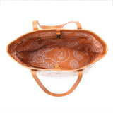 Follow Paradise Tropical Palm Print Tote Bag in Cognac & Canvas