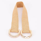Straw Wide Dual Buckle Elastic Belt - Khaki/Gold