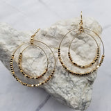 Gold Tone Metal Beaded Double Circle Hoop Earrings