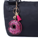 Bling Crystal Rhinestone Pink Sprinkled Donut Keychain Keyring Bag Charm Tassel Pink