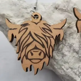 Handmade Wooden Highland Cow Earrings Western