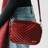 Coco Chevron Quilted Camera Crossbody Bag Maroon