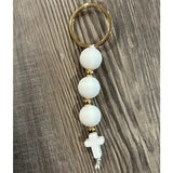 White Cross Beaded Silicone Keychain Purse Charm