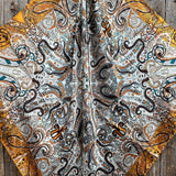 Golden Yellow Green Brown Paisley Printed Western Southwestern Wild Rag Scarf Accent
