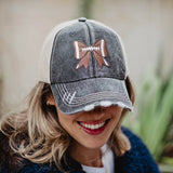 Football Bow Coquette Patch Distressed Trucker Hat