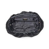 Veronica Woven Vegan Leather Clutch | Black with Gold Hardware & Chain Strap