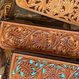 Hand Tooled Leather Clear Purse Crossbody Concert Game Day Stadium Brown and Tan