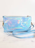 Liz 3 Divider Embossed Crossbody Convertible Bag Ocean Hologram