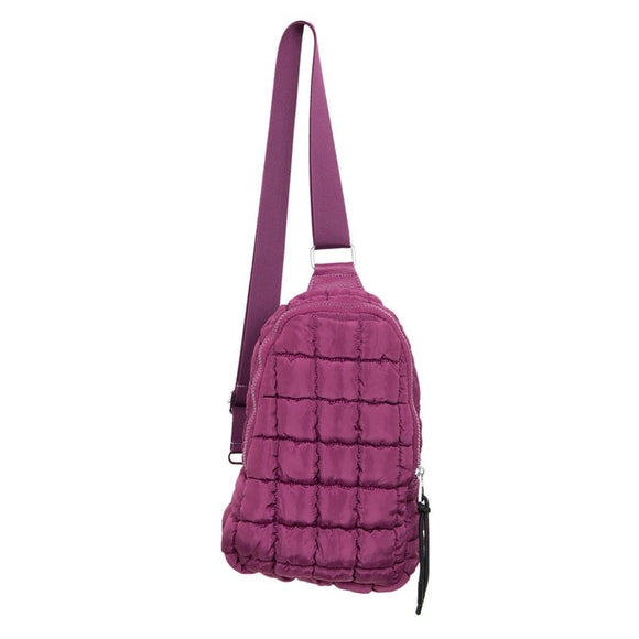 Plum Boho Lightweight Quilted Puffy Puffer Sling Bag