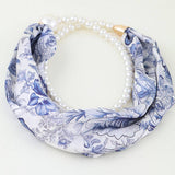 Pearl Scarf Beaded Statement Necklace – Blue