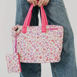 Presley Puffer Nylon Quilted Tote Bag With Pouch Pink Floral