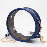 Solid Color Trim Clear Round Crossbody Bag Royal Blue