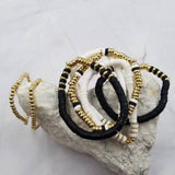 Gold Black White Heishi Beaded Bracelet Set Of 7