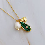 Ellie Three Charms Necklace | 18k Gold Plated | Malachite & Pearl
