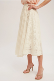 Creamy Ivory Lace Tulle Midi Skirt Large