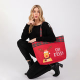 Felt Embroidered Reindeer Tote Bag With Plaid Detail