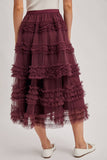 ROMANTIC RUFFLE TIERED TULLE MIDI SKIRT