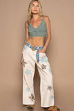 Blue Floral Print Circular Buckle Belt