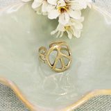 Gold Hammered Peace Sign Ring | Adjustable Boho Band | Handmade in India