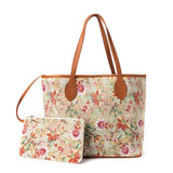 Follow Paradise Tropical Palm Print Tote Bag in Cognac & Canvas