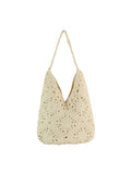 Woven Floral Crochet Slouch Tote Bag Beige